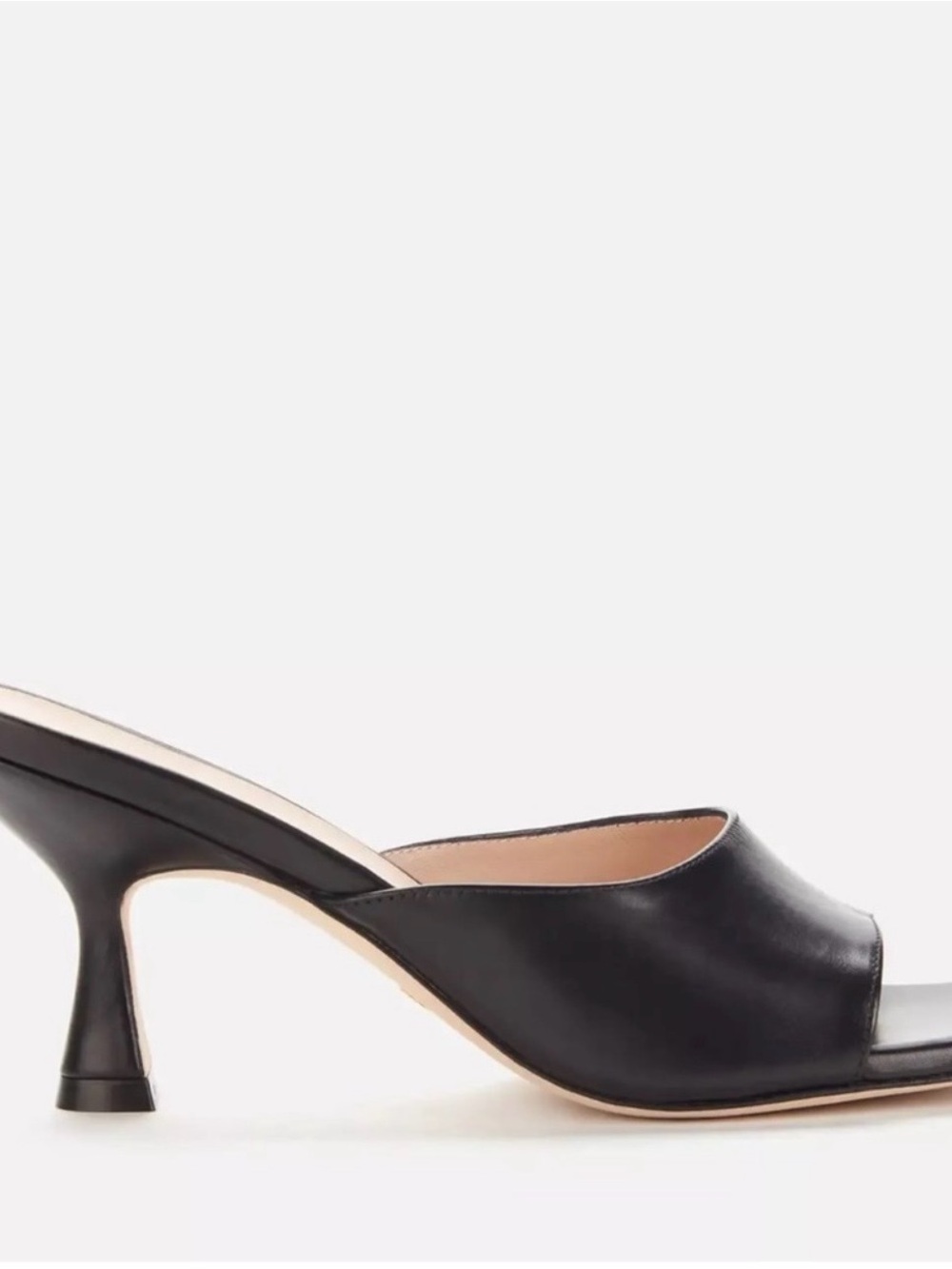 Stuart Weitzman Tia Peep-Toe Mule Sandals (75mm) Smooth Black Calf Leather – W10